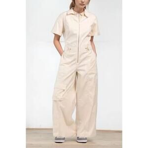 Zara Wide Leg Cargo Pocket Relaxed Fit Jumpsuit in Natural Size S NWT $71